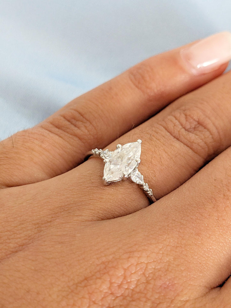 Marquise Cut Moissanite Engagement Ring, 14K White Gold, Diamond Cluster 6 Prongs Wedding Ring, Promise Ring, Bridal Gold Ring Fine Jewelry