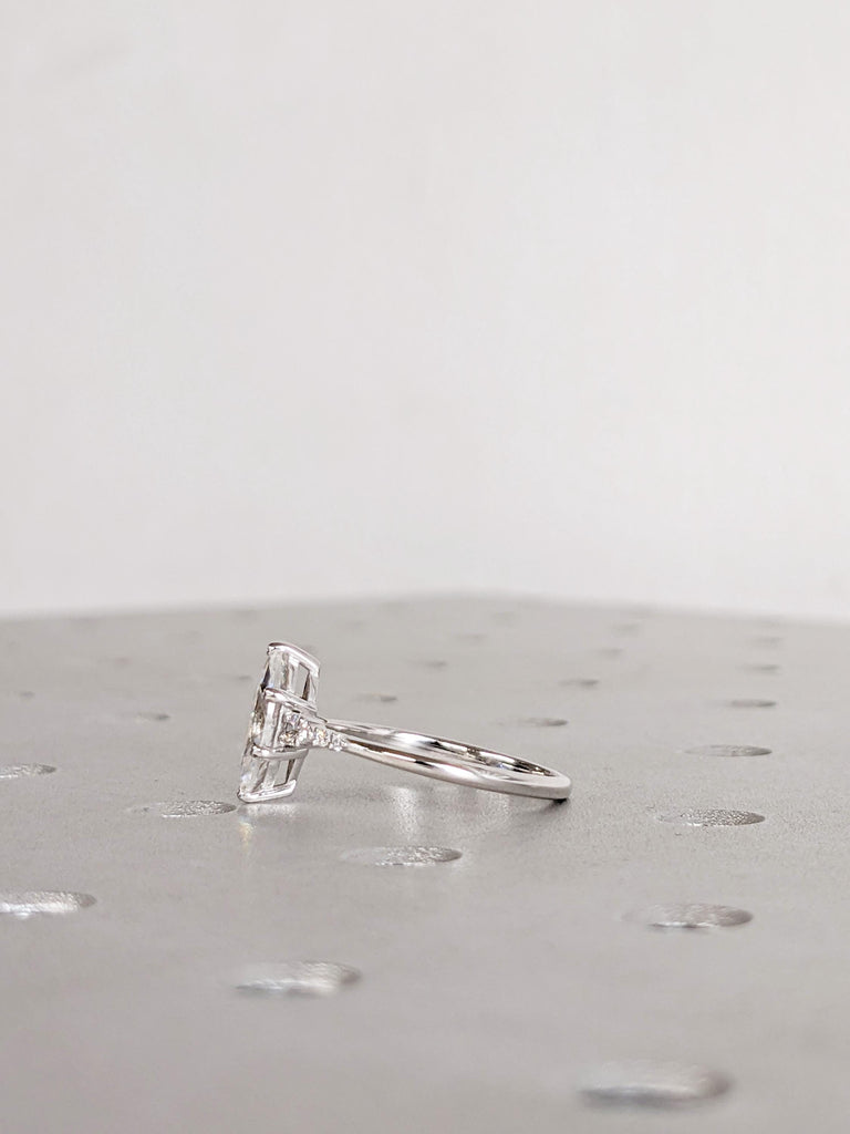 Marquise Cut Certified Lab Diamond Engagement Ring, Unique 14K White Gold Band, Pear Round Side Moissanite Diamond Cluster, Bridal Jewelry