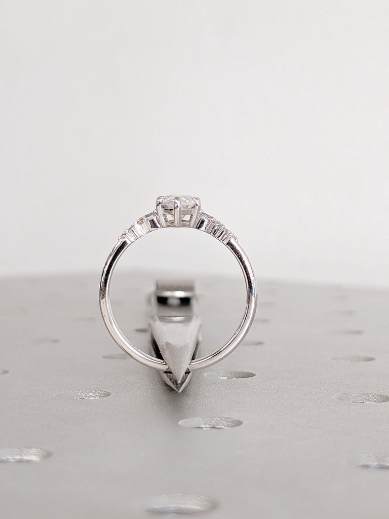 Marquise Cut Certified Lab Diamond Engagement Ring, Unique 14K White Gold Band, Pear Round Side Moissanite Diamond Cluster, Bridal Jewelry