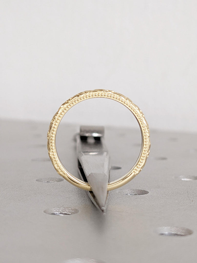 Dainty Floral Wedding Band for Women, 14k Solid Gold Milgrain Ring, Flower Ring, Unique Handmade Ring, Matching Ring, Gold Stacking Ring
