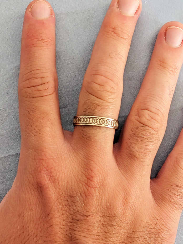 White Gold Wedding Band, Chain Pattern Men’s Engagement Ring, 14K Solid Polished Band, Endless Love 5mm, Custom Anniversary Band For Him