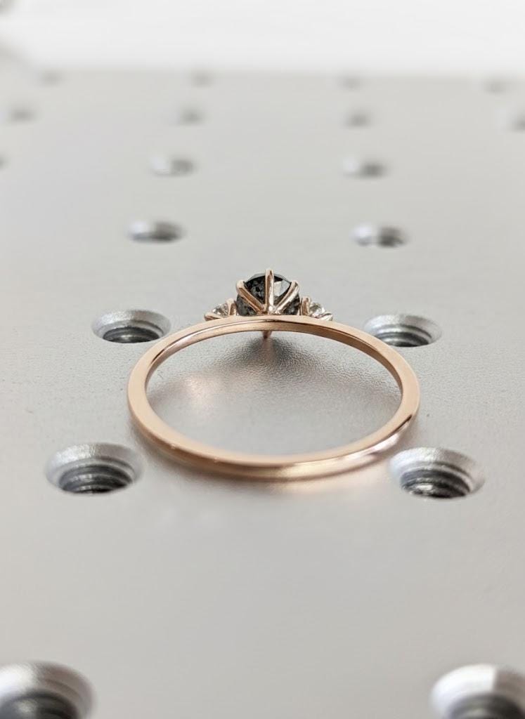 Natural Salt and Pepper Galaxy Diamond Engagement Ring for Women | 14k Rose Gold Three Stone Promise Ring | Past Present Future Ring