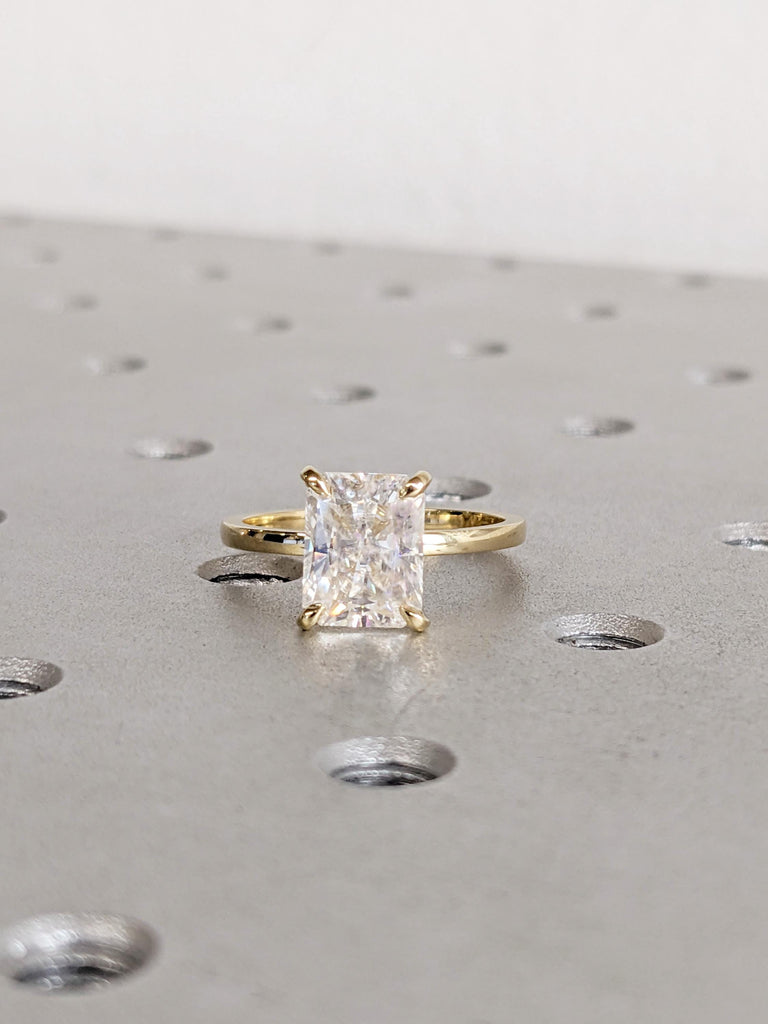 14K Yellow Gold Radiant Cut Moissanite Engagement Ring, Talon Prong Ring, Wedding Ring, Statement Ring