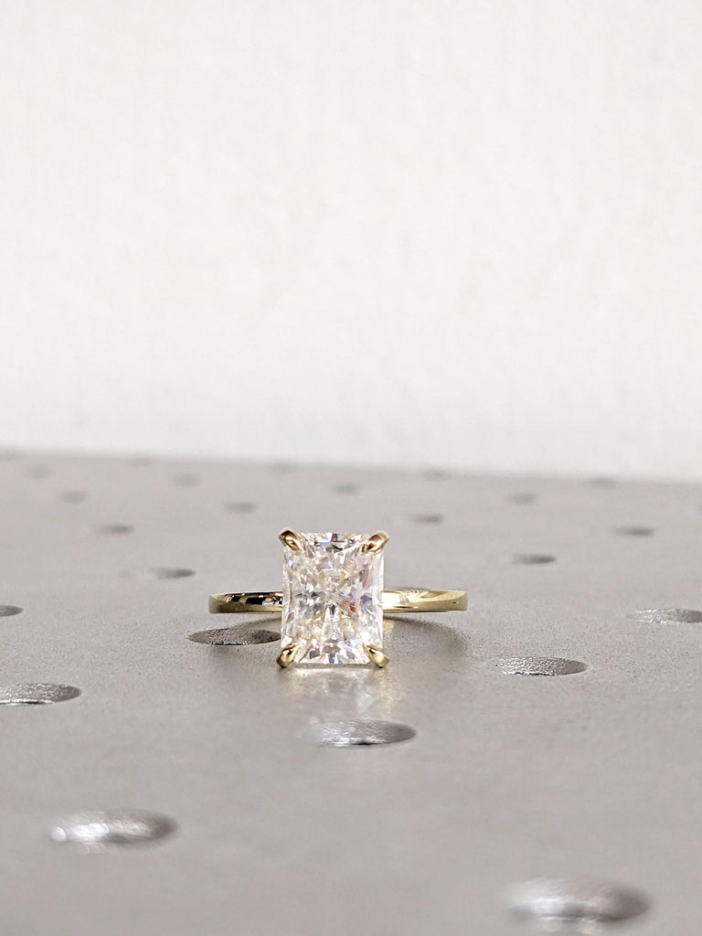 14K Yellow Gold Radiant Cut Moissanite Engagement Ring, Talon Prong Ring, Wedding Ring, Statement Ring