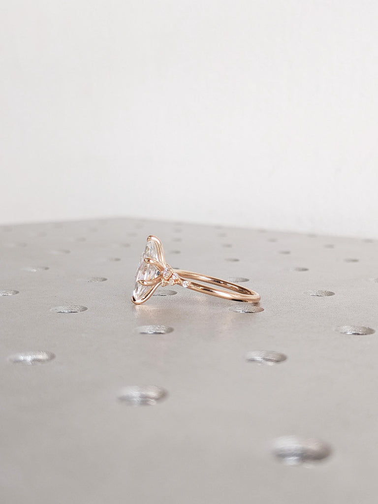 14K Rose Gold Marquise Cut Moissanite Engagement Ring, Diamond Cluster Bridal Ring