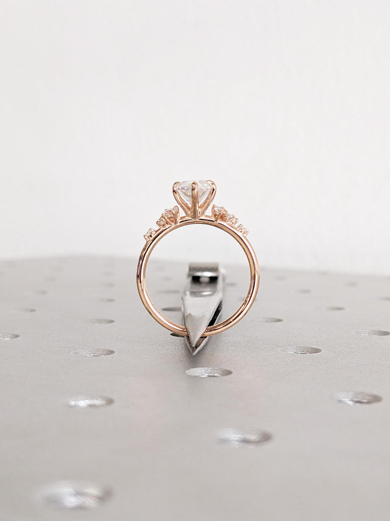 IGI Certified Lab Grown Diamond Ring, 14K Rose Gold Marquise Cut Diamond Engagement Ring, Prong Set Snowdrift Diamond Cluster Wedding Ring