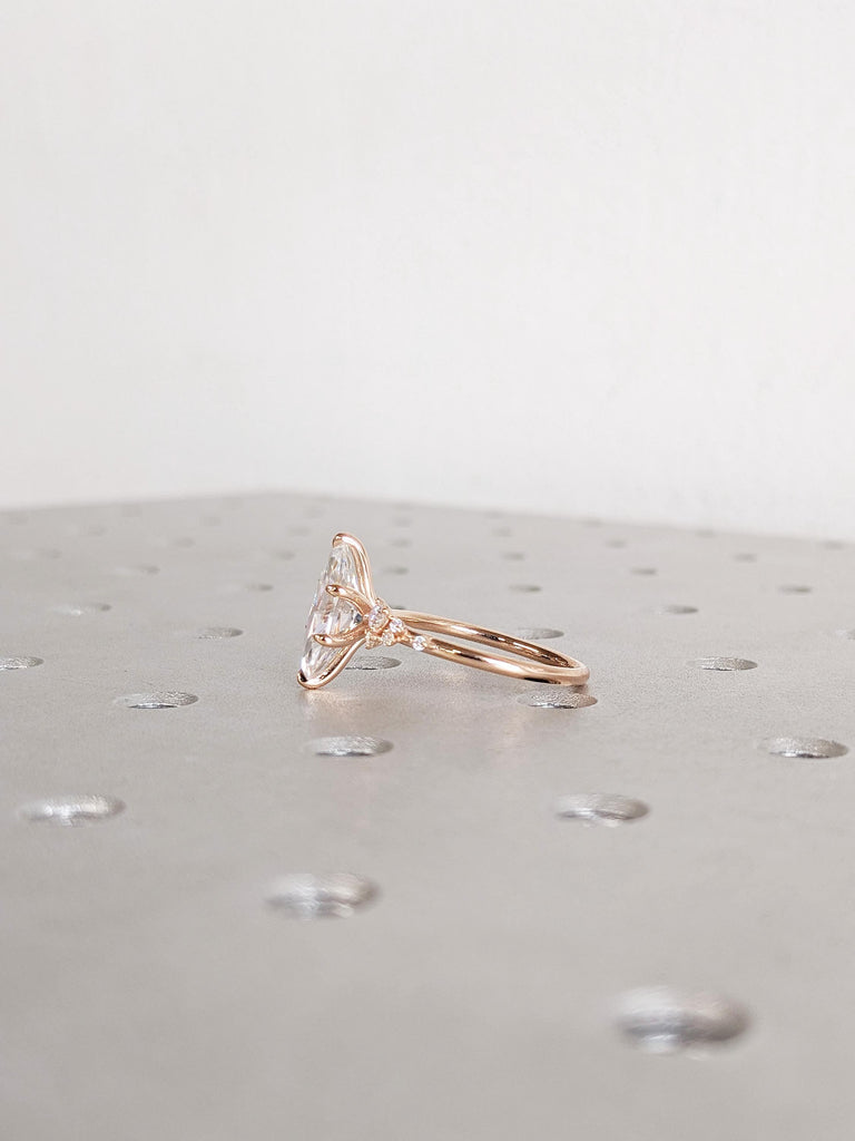 IGI Certified Lab Grown Diamond Ring, 14K Rose Gold Marquise Cut Diamond Engagement Ring, Prong Set Snowdrift Diamond Cluster Wedding Ring
