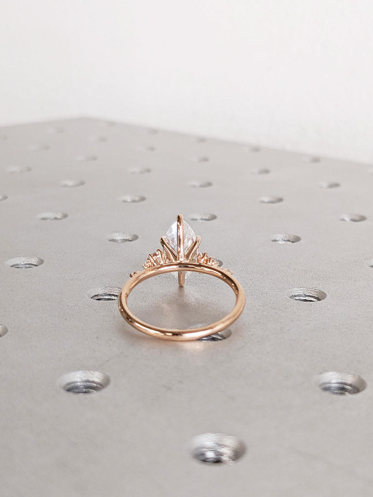 IGI Certified Lab Grown Diamond Ring, 14K Rose Gold Marquise Cut Diamond Engagement Ring, Prong Set Snowdrift Diamond Cluster Wedding Ring