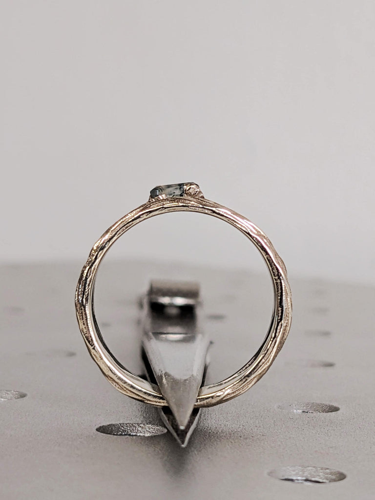 Natural Moss Agate Nature Men's Engagement Ring, 14K White Gold Vintage Oak Leaves Wedding Band