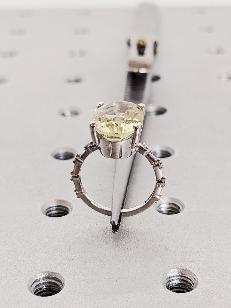 5ct Oval Lemon Quartz Engagement Ring, 14K Gold light Yellow Statement Ring, Diamond Half Eternity Band