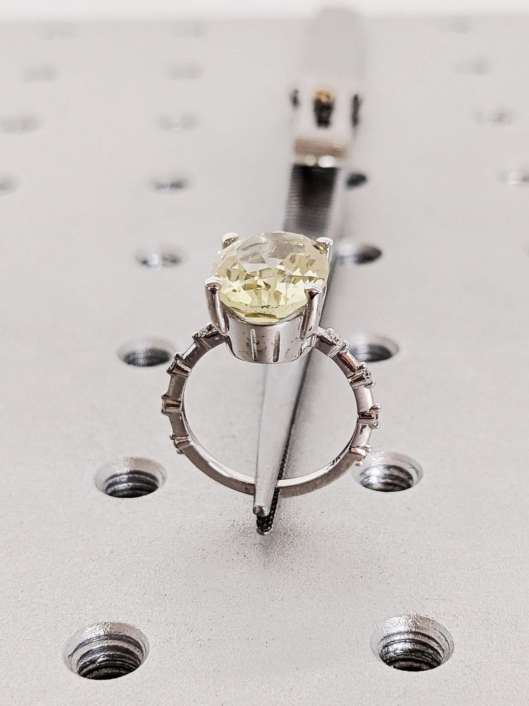 5ct Oval Lemon Quartz Engagement Ring, 14K Gold light Yellow Statement Ring, Diamond Half Eternity Band
