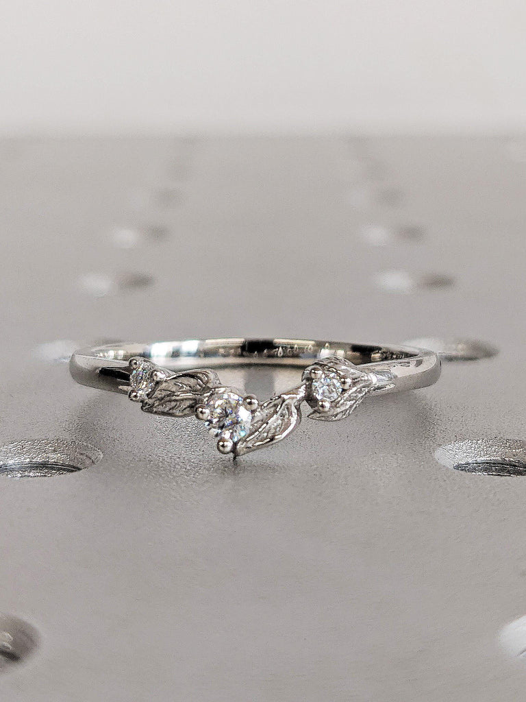 Diamond Vine Leaf Band, Platinum Nature Inspired Ring, Chevron Leaf Wedding Band, Handmade Women's Jewelry