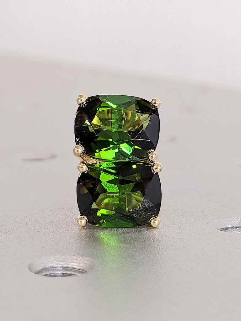 Cushion Cut Green Tourmaline Stud Earrings, 14K Solid Yellow Gold Screw Back Stones Studs, Libra Birthstone Earrings, Everyday Gold Jewelry