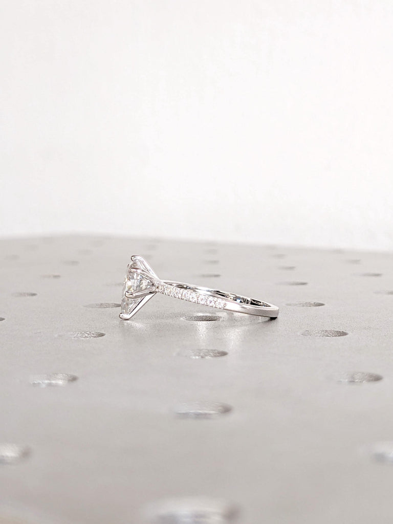 Lab Grown Diamond Engagement Ring, Pear Cut Ring, 14K White Gold Pave Diamond Halo Band, Custom Wedding Ring, Unique Bridal Ring For Her