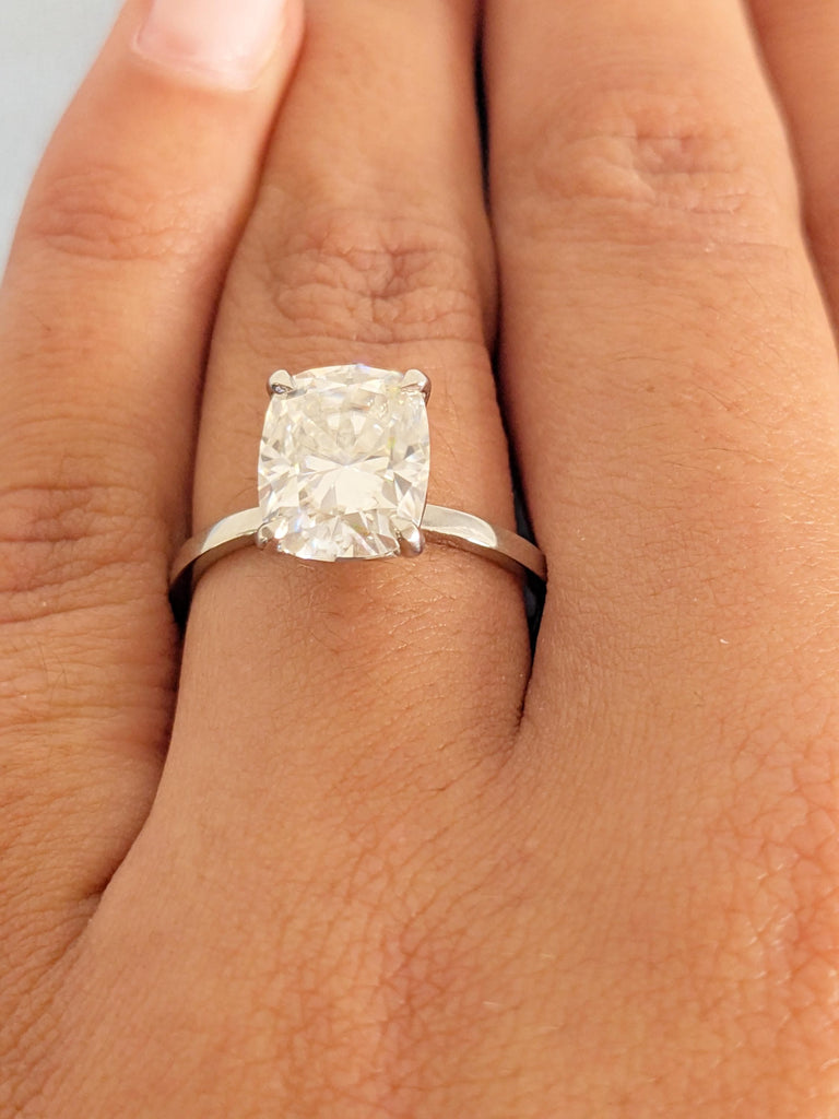 Platinum Cushion Cut Lab Grown Diamond Engagement Ring, Handmade Ethical Diamond Wedding Ring