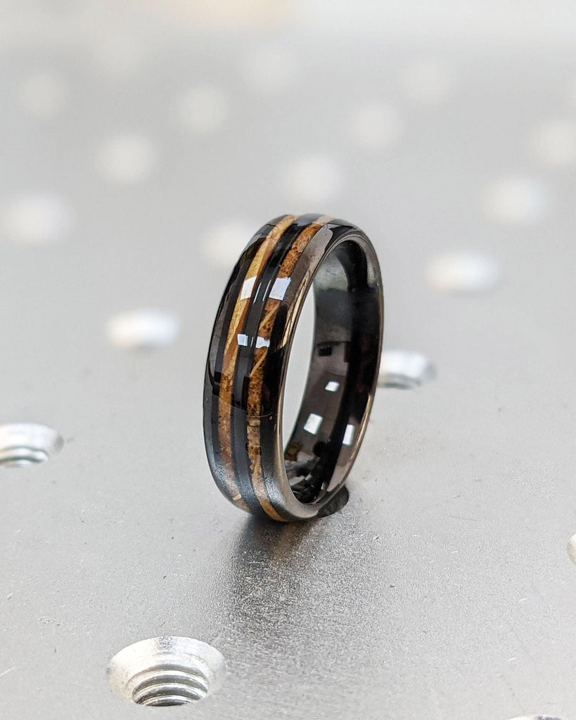 Rustic Male Engagement Ring | 6MM Wide Dome Shape Black Tungsten Ring | Natural Koa Wood Men Wedding Ring | Gothic Jewelry Gift for Husband