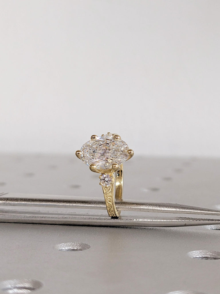 14K Yellow Gold Oval Moissanite Engagement Ring, Round Prong Diamond Accent Wedding Ring image #8
