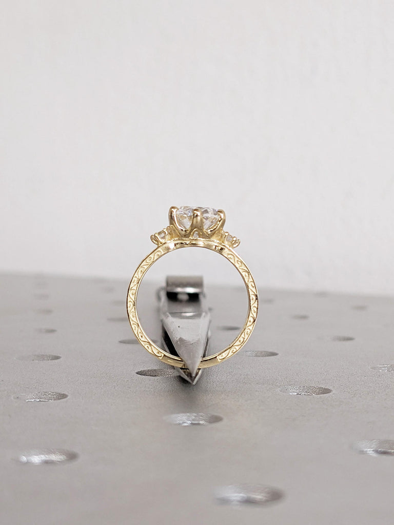 Modern Oval Moissanite Engagement Ring, 14K Yellow Gold Wedding Rings, Round Prong Set Diamond Accent, Solid Gold Bridal Ring Gifts For Her