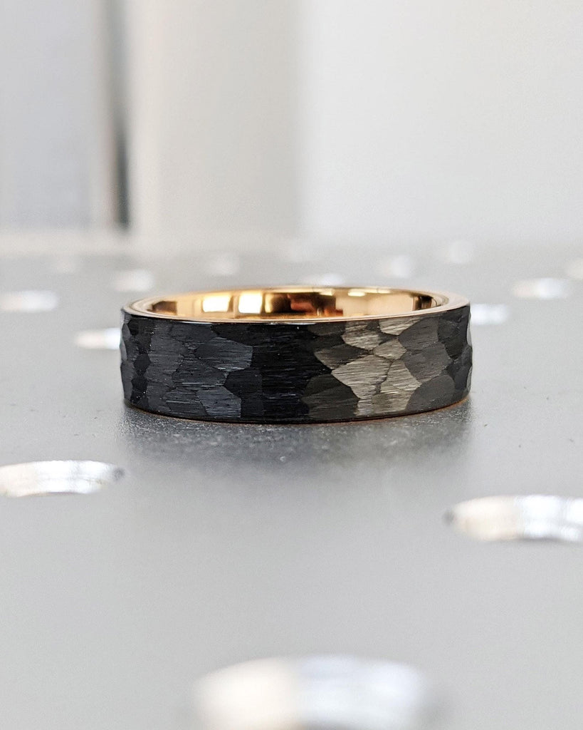 6MM Brushed Hammered Black Tungsten Manly Band Wedding Ring