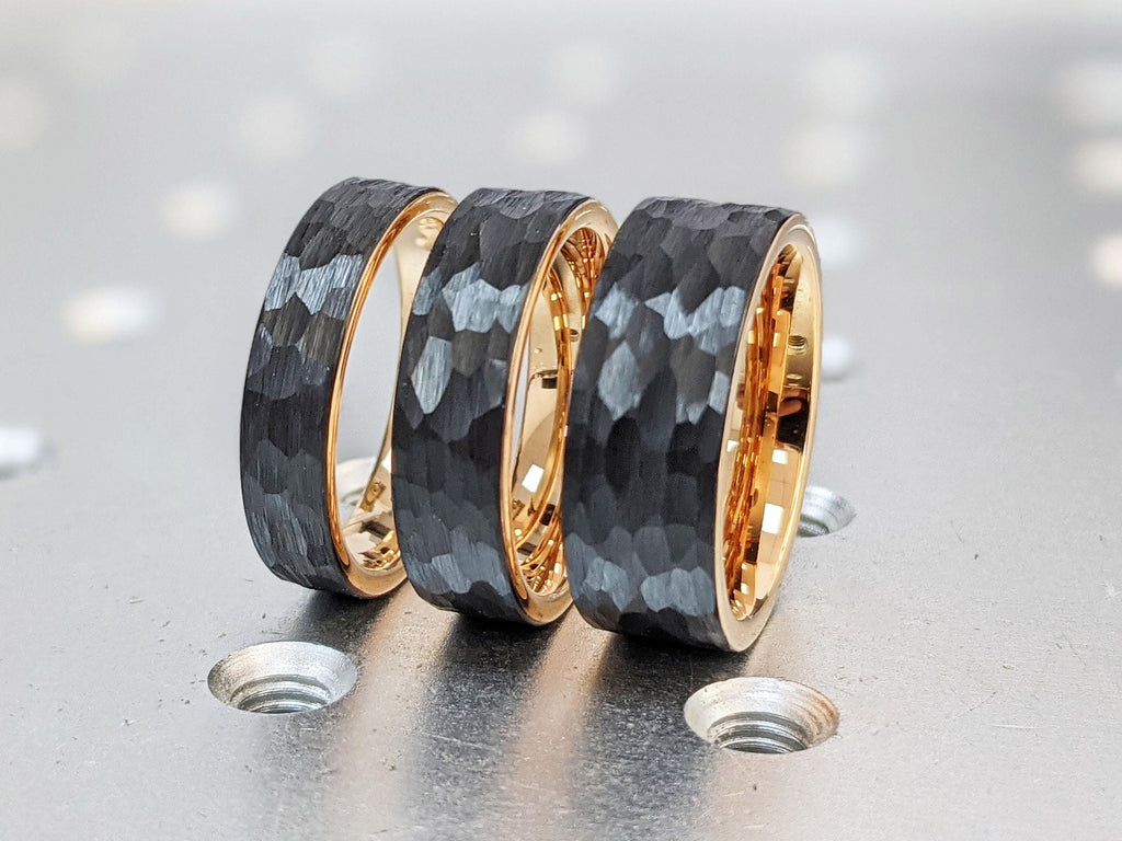5MM Slim Tungsten Wedding Band | Men, Women Rose Gold Black Wedding Ring | Unisex Tungsten Carbide Ring | Brushed Hammered Tungsten Ring