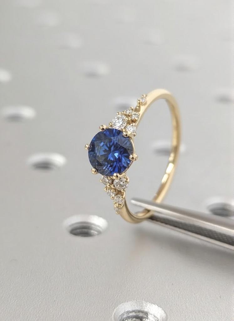 Round Cut Lab Grown Sapphire Engagement Ring
