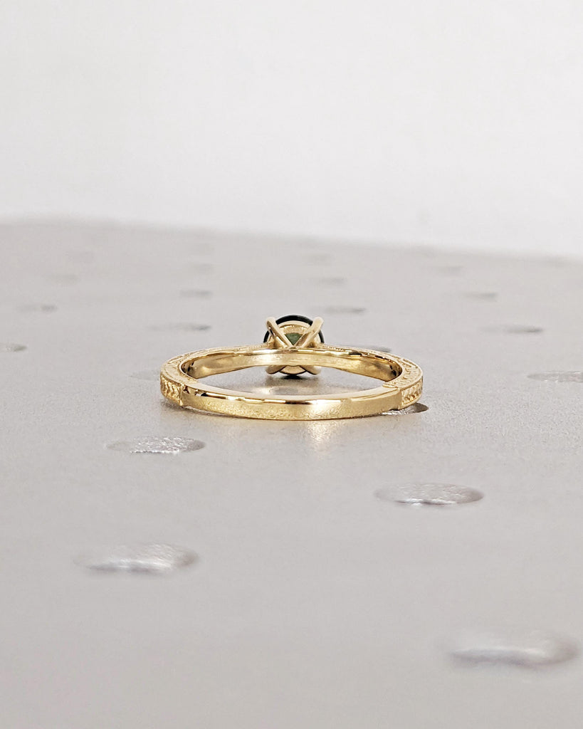 Antique Solid Gold Peacock Engagement Ring | Round Blue Green Teal Sapphire Promise Ring | Vintage Art Deco Filigree Ring | Anniversary Ring