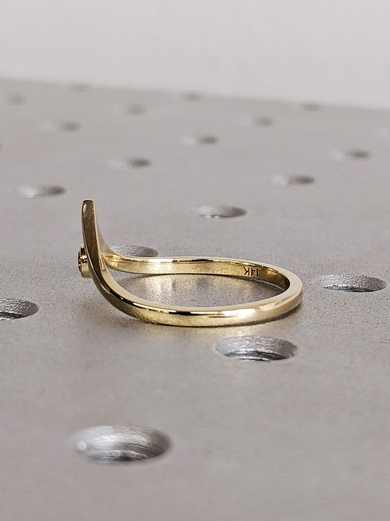 Solid Gold Chevron Matching Engagement Ring, Round Yellow Citrine Stacking Ring, Scorpio Birthstone Wedding Band