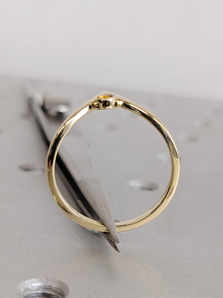 Solid Gold Chevron Matching Engagement Ring, Round Yellow Citrine Stacking Ring, Scorpio Birthstone Wedding Band