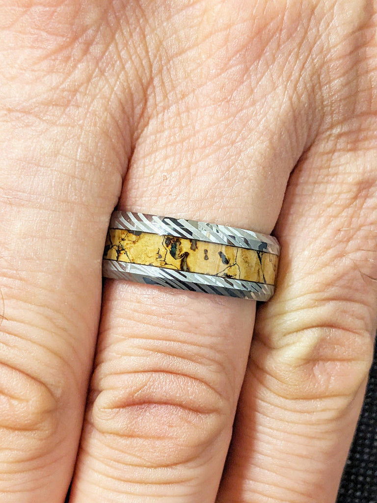 Damascus Pattern Tungsten Ring, 8mm Mokume Ring, Personalized Ring, Dinosaur Pattern Men Wedding Band
