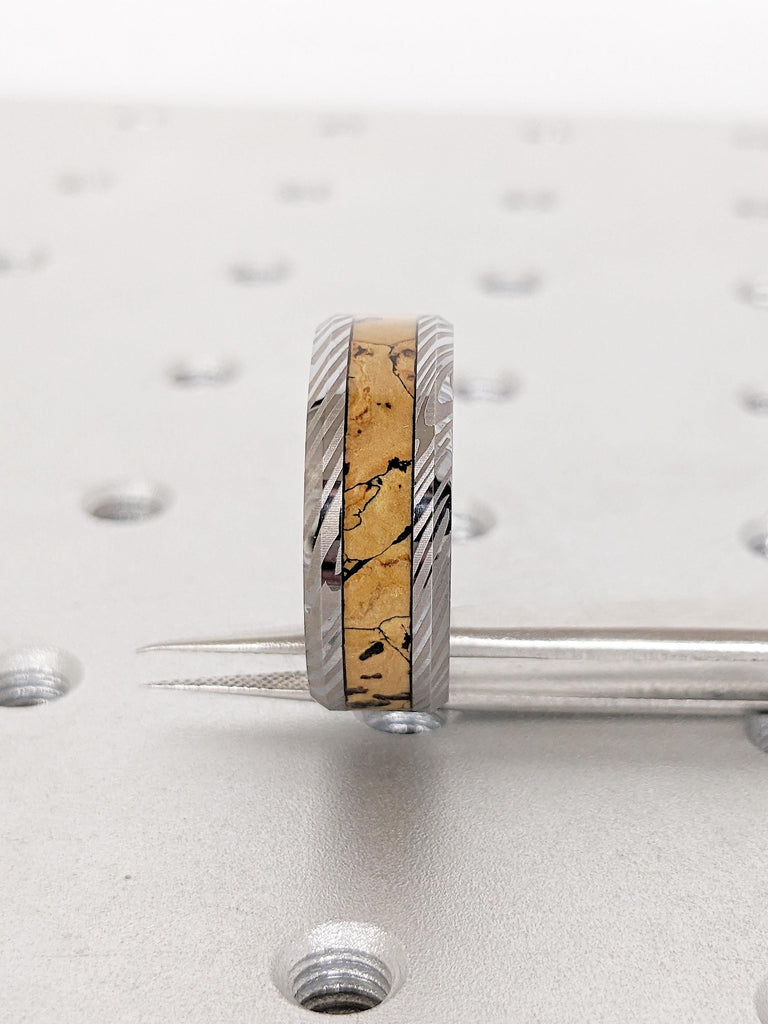 Damascus Pattern Tungsten Ring, 8mm Mokume Ring, Personalized Ring, Dinosaur Pattern Men Wedding Band