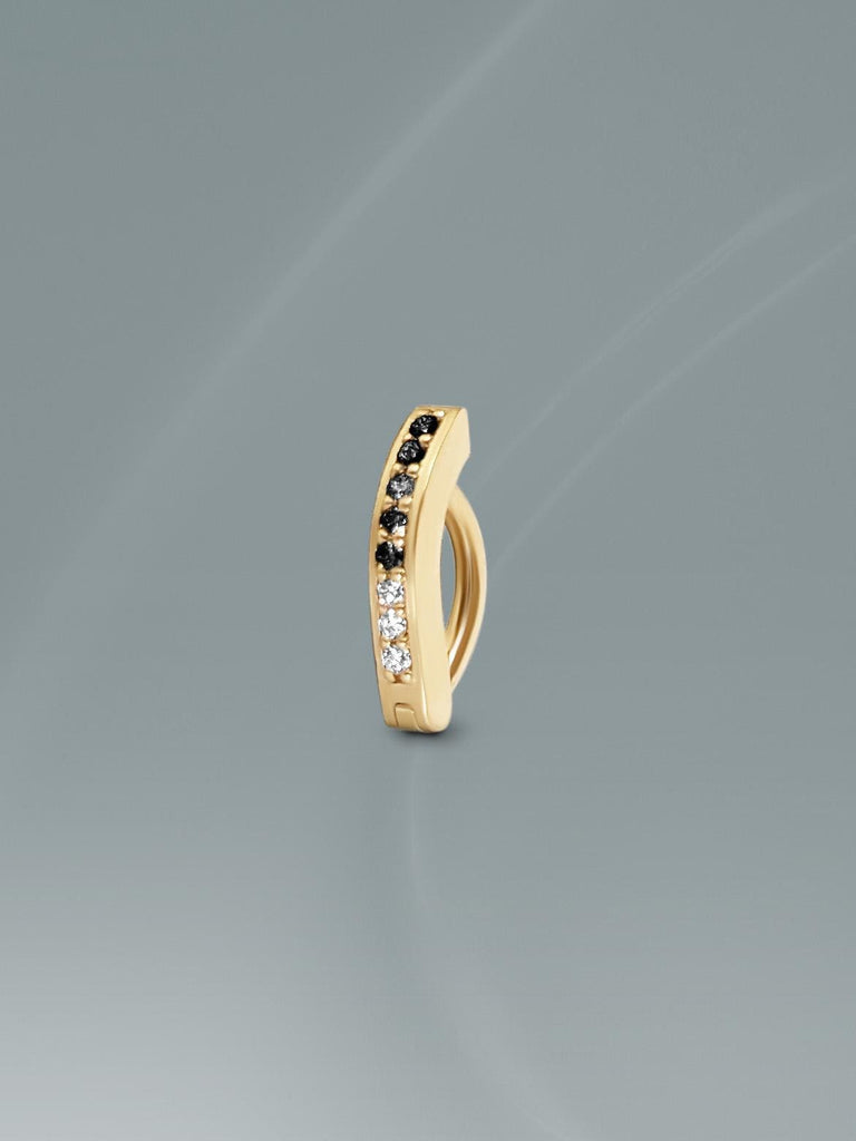 18K Gold Helix Earring, Ombre Diamond Curved Clicker Huggie Earring, Body Piercing, Women's Jewelry