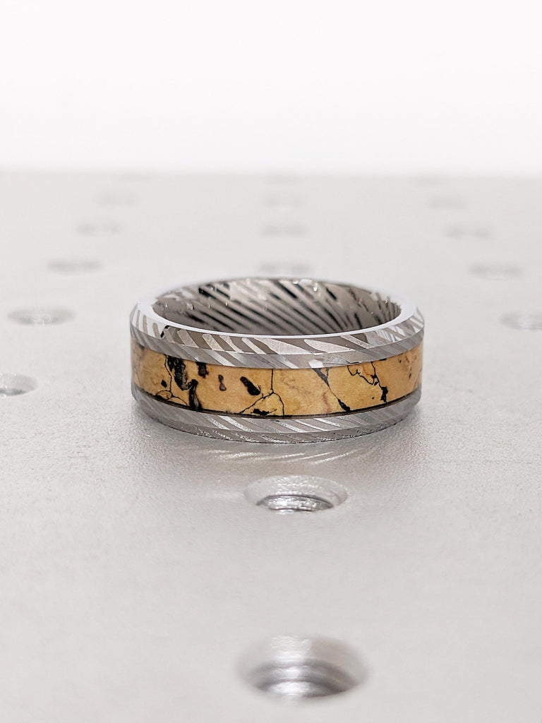 Mokume Gane Tungsten Ring for Men, Dinosaur Bone Ring, Damascus Ring