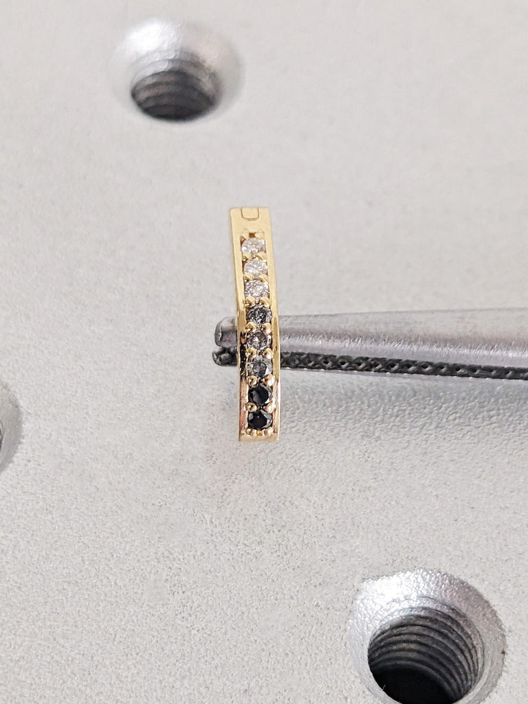 18K Gold Naval Ring, Ombre Curved Diamond Belly Button Clicker, Body Piercing, Women's Jewelry