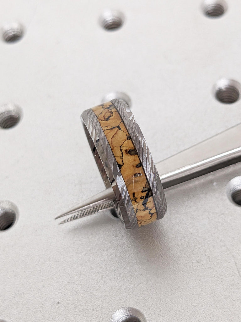 8mm Tungsten Ring Men, Unique Dinosaur Fossil Ring