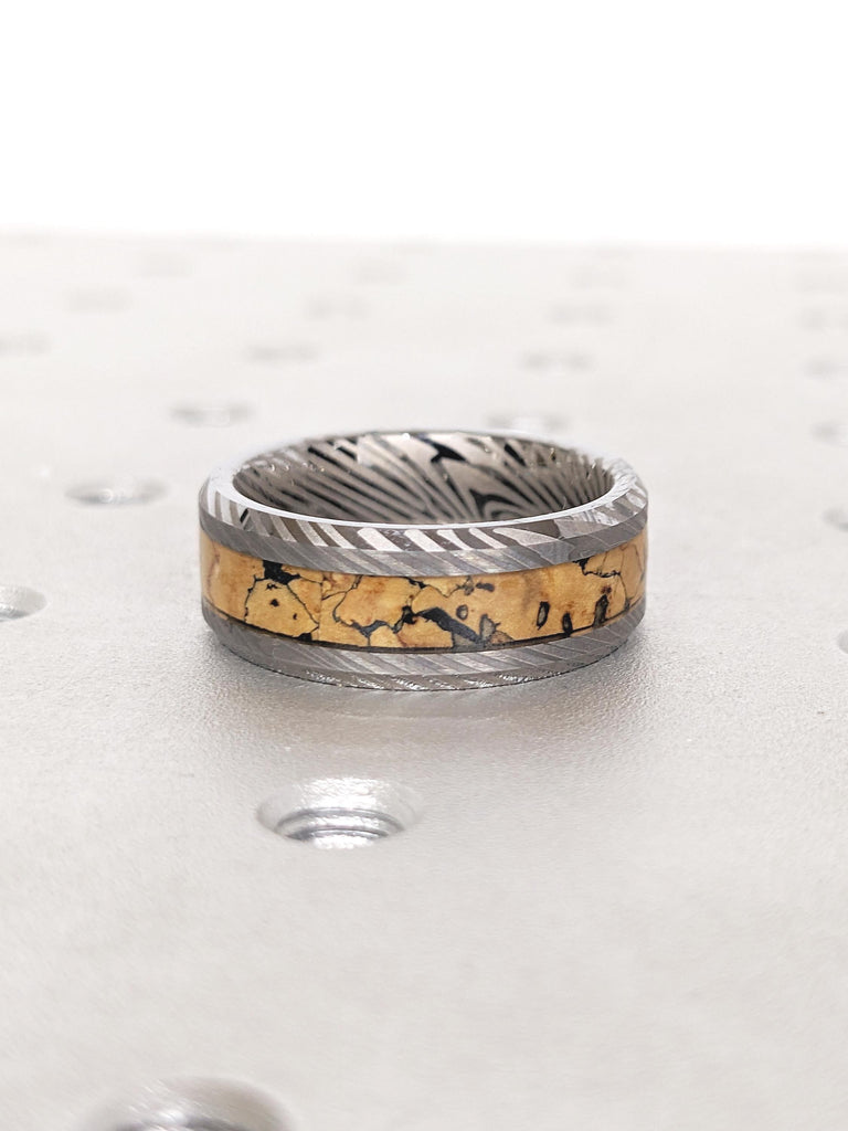 Men Wedding Band, Damascus Ring, 8mm Tungsten Ring