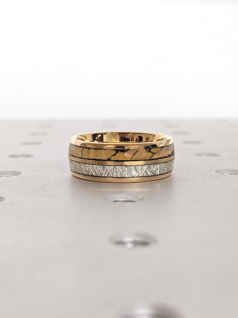 8mm Tungsten Ring Men, Meteorite Inlay Ring