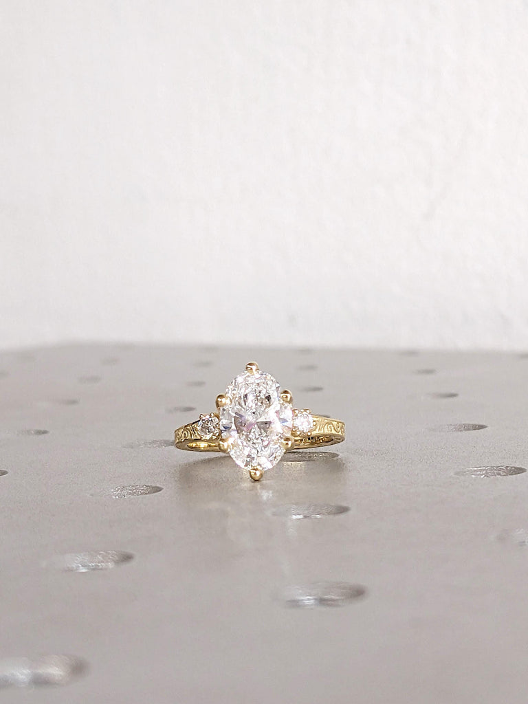14K Yellow Gold Oval Moissanite Engagement Ring, Round Prong Diamond Accent Wedding Ring image #11