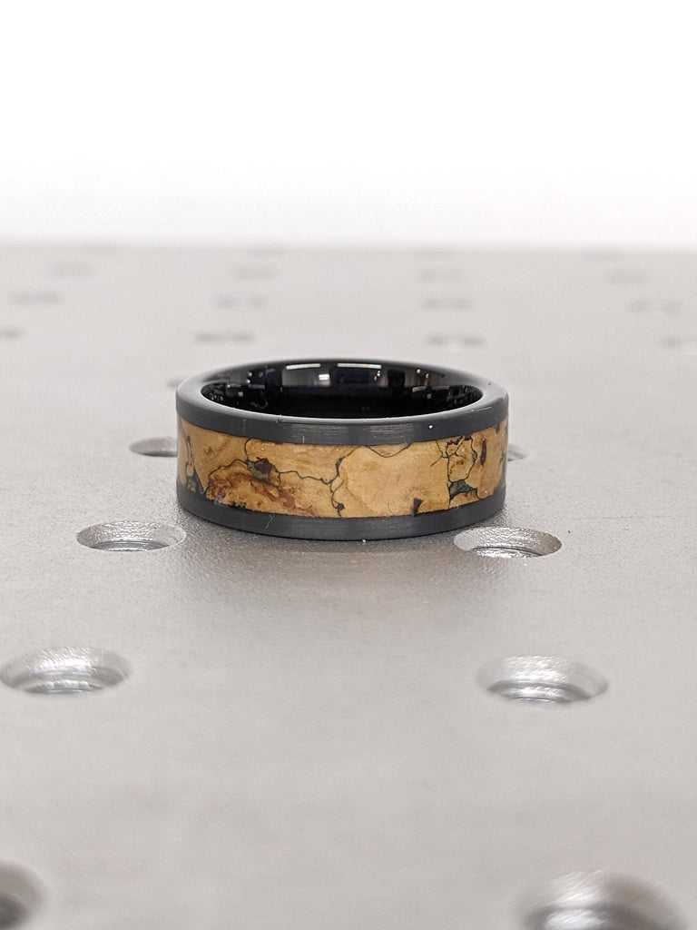 T-Rex Dinosaur Bone Pattern Male Engagement Ring | Brushed Matte Black Tungsten Ring | Mens Ring | Dinosaur Ring | Unique Handmade Jewelry