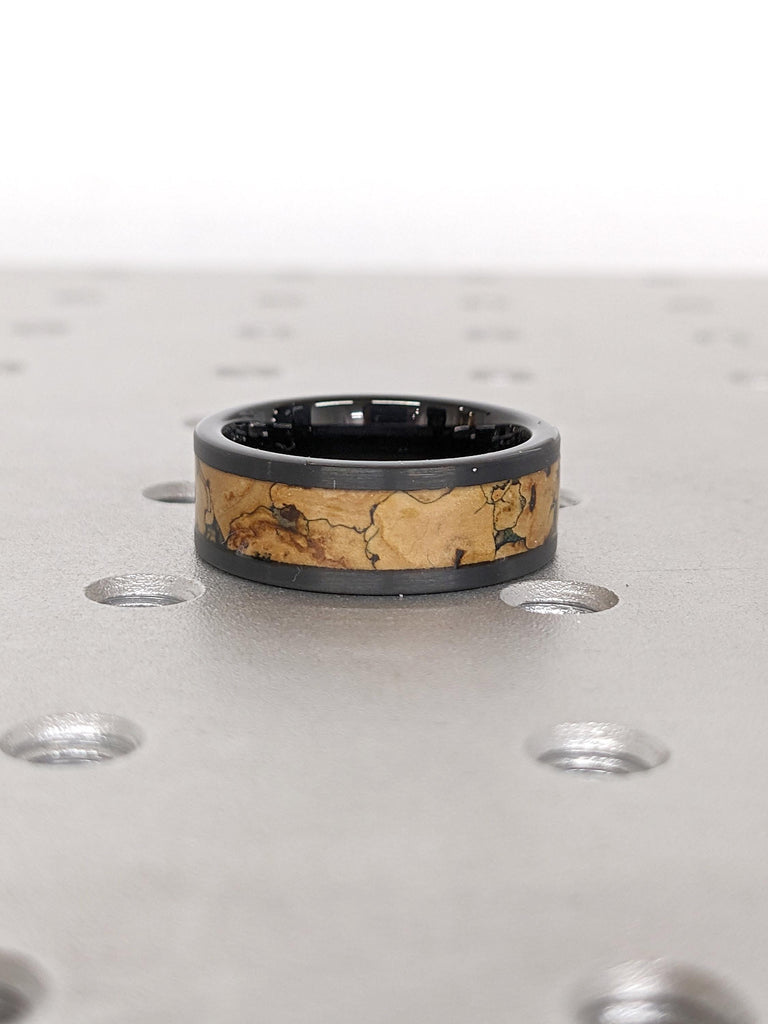 T-Rex Dinosaur Bone Pattern Male Engagement Ring | Brushed Matte Black Tungsten Ring | Mens Ring | Dinosaur Ring | Unique Handmade Jewelry