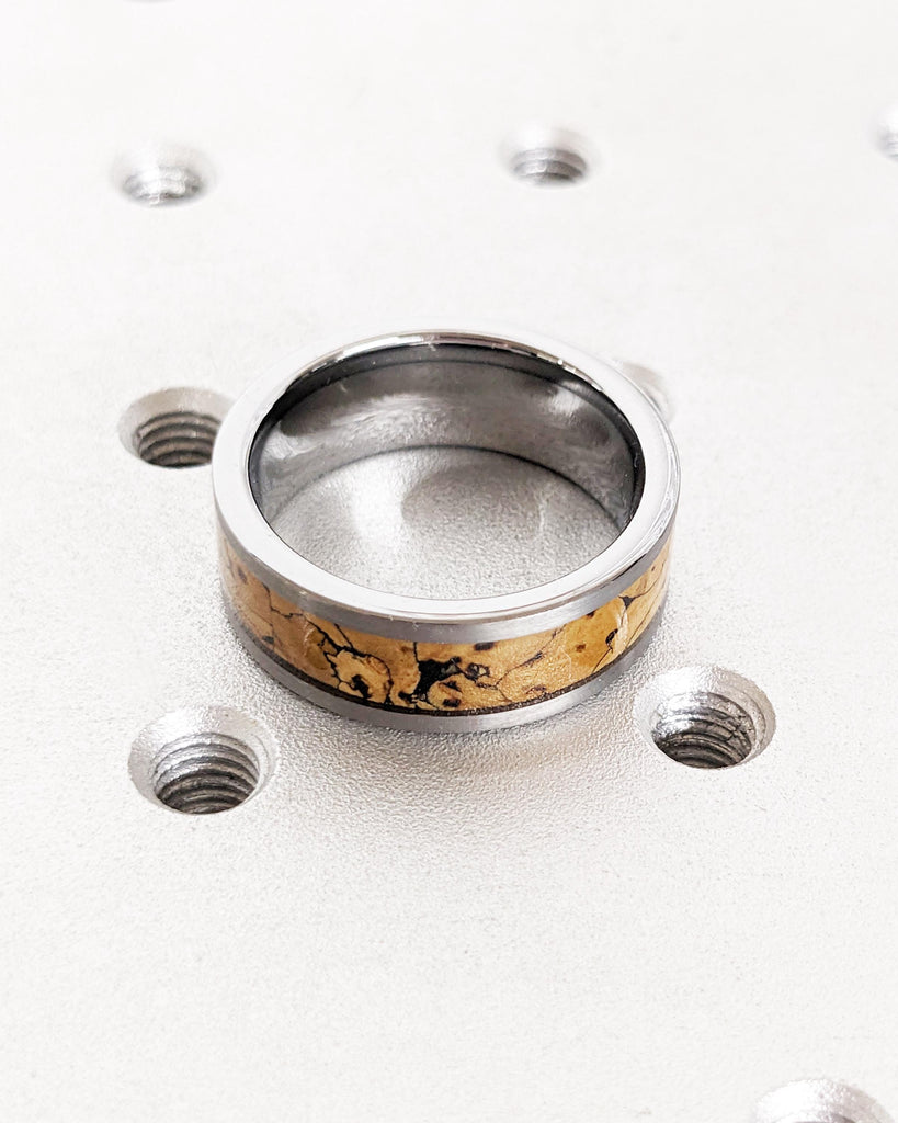 8MM Men's Tungsten Carbide Ring | Dinosaur Bone Ring | Brushed Tungsten Wedding Band | Dinosaur Bone Inlay | Comfort Fit Men's Wedding Band