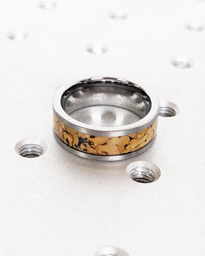 8MM Men's Tungsten Carbide Ring | Dinosaur Bone Ring | Brushed Tungsten Wedding Band | Dinosaur Bone Inlay | Comfort Fit Men's Wedding Band