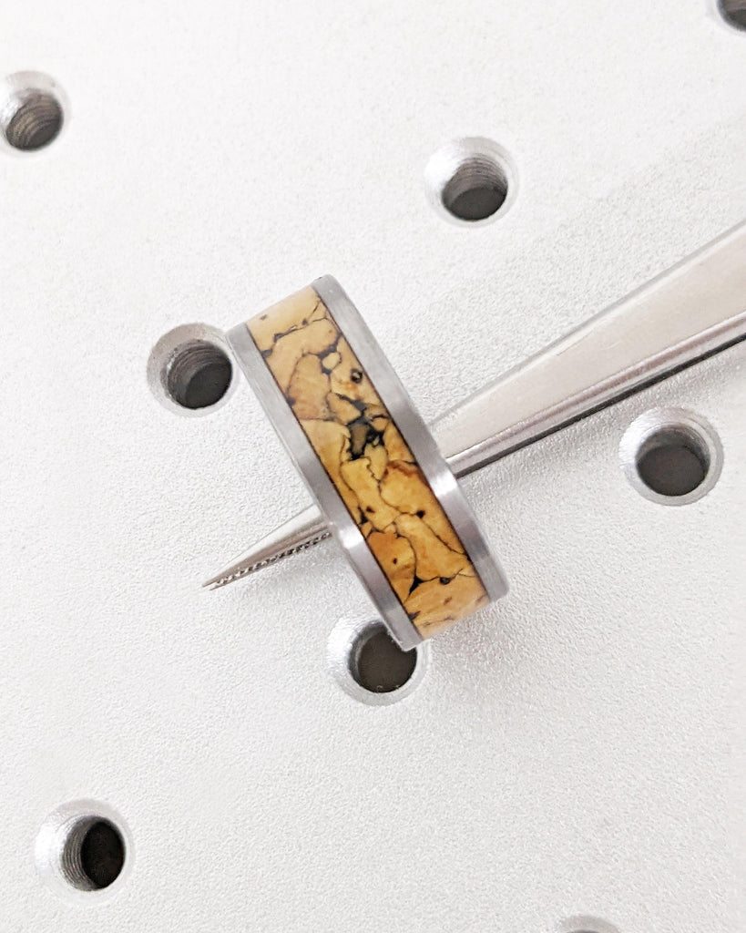 8MM Men's Tungsten Carbide Ring | Dinosaur Bone Ring | Brushed Tungsten Wedding Band | Dinosaur Bone Inlay | Comfort Fit Men's Wedding Band