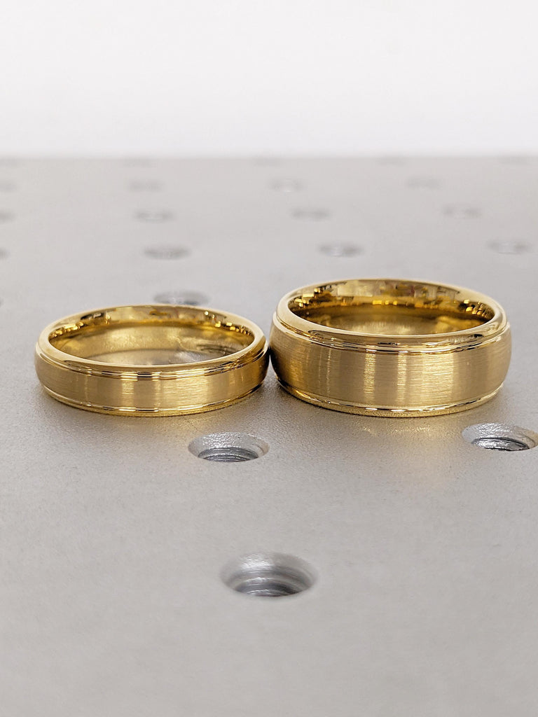 Gold Tungsten Ring for Couples, His and Hers Bands, Brushed Dome Ring, Wedding Band