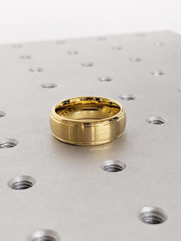 8mm Yellow Gold Tungsten Ring, Men Wedding Ring, Brushed Wedding Band for Men, Promise Ring, Gift for Boyfriend, Gold Dome Ring, Custom Ring