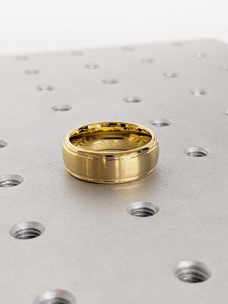 Dome Tungsten Band, 8mm Yellow Gold Plated Men's Engagement Ring, Brushed Men's Ring