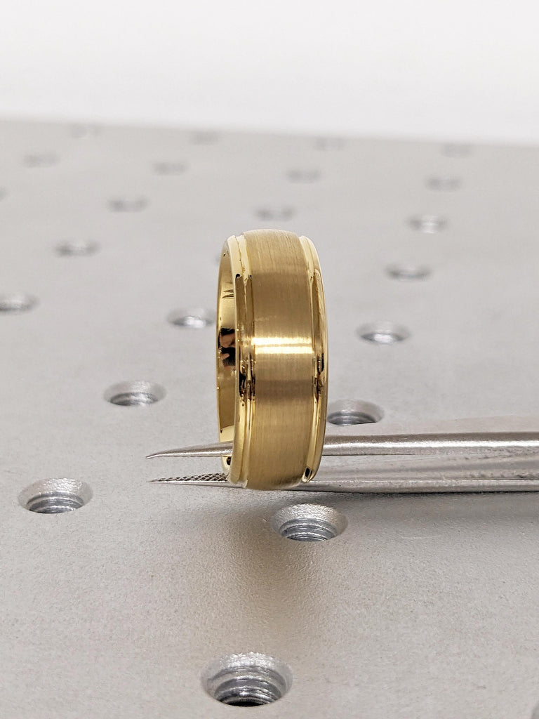 Dome Tungsten Band, 8mm Yellow Gold Plated Men's Engagement Ring, Brushed Men's Ring