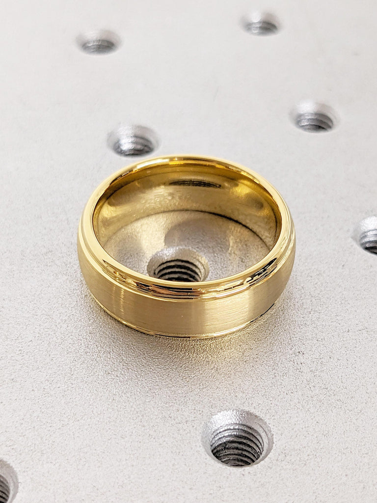 8mm Yellow Gold Tungsten Ring, Men Wedding Ring, Brushed Wedding Band for Men, Promise Ring, Gift for Boyfriend, Gold Dome Ring, Custom Ring