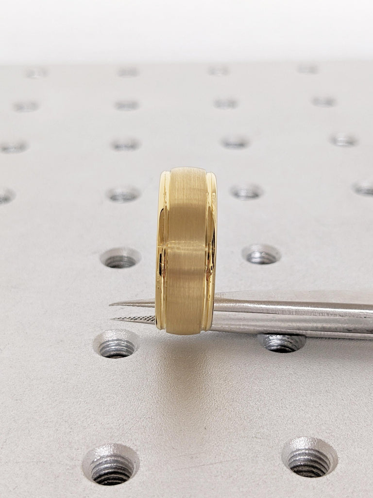 Dome Tungsten Band, 8mm Yellow Gold Plated Men's Engagement Ring, Brushed Men's Ring