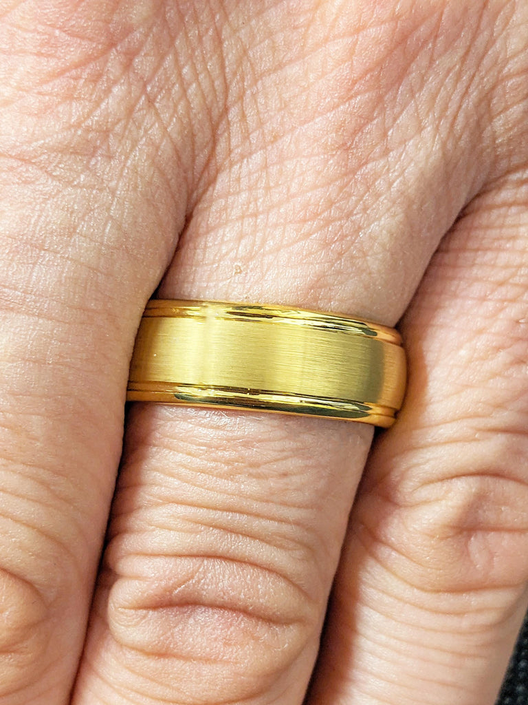 Dome Tungsten Band, 8mm Yellow Gold Plated Ring