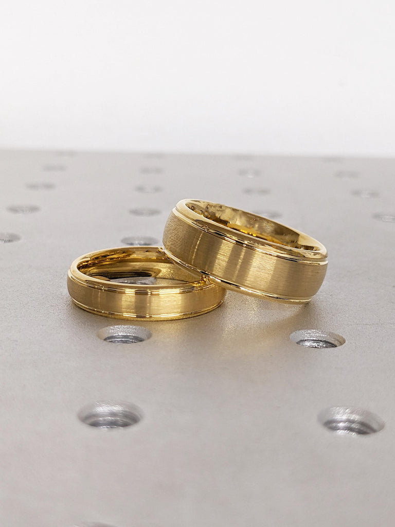 Gold Tungsten Ring for Couples, His and Hers Bands, Brushed Dome Ring, Wedding Band